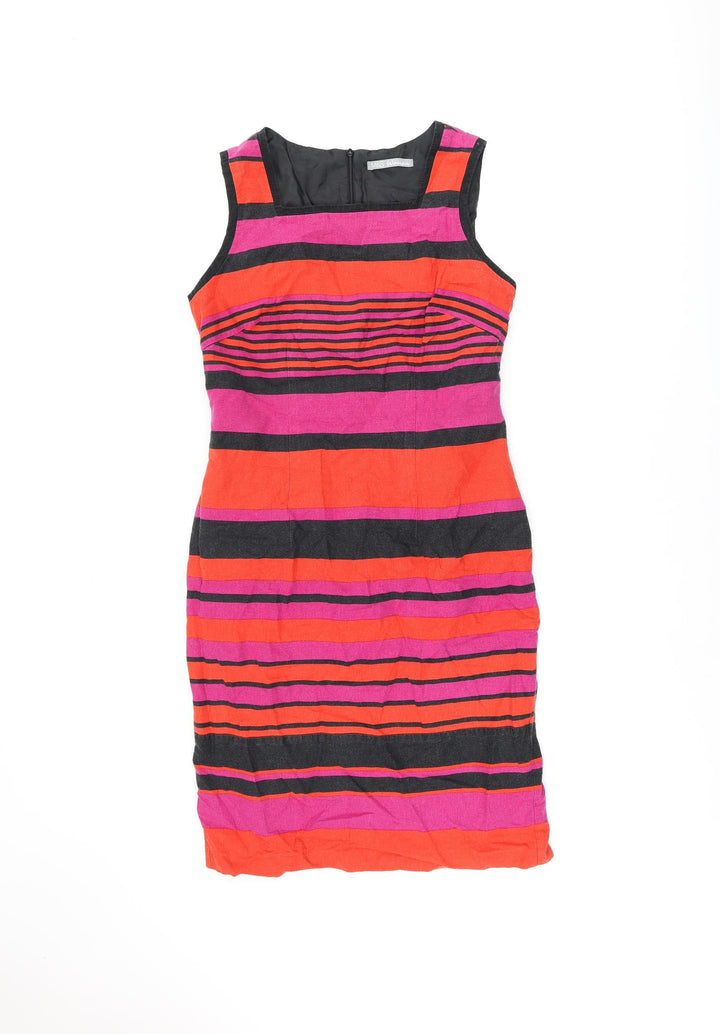 Marks and Spencer Womens Multicoloured Striped Linen Shift Size 12 Square Neck Zip