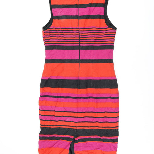 Marks and Spencer Womens Multicoloured Striped Linen Shift Size 12 Square Neck Zip