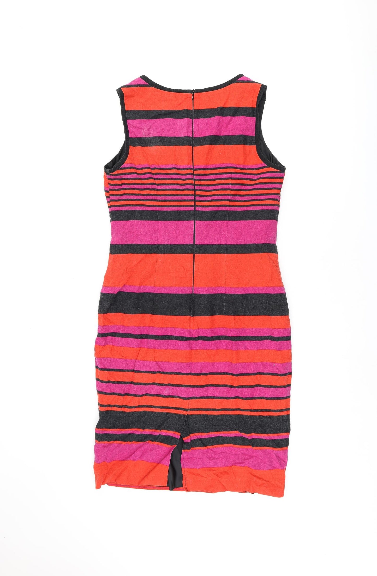 Marks and Spencer Womens Multicoloured Striped Linen Shift Size 12 Square Neck Zip