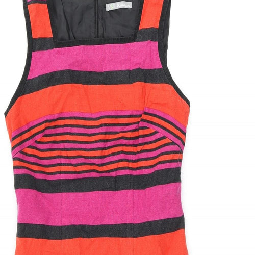 Marks and Spencer Womens Multicoloured Striped Linen Shift Size 12 Square Neck Zip