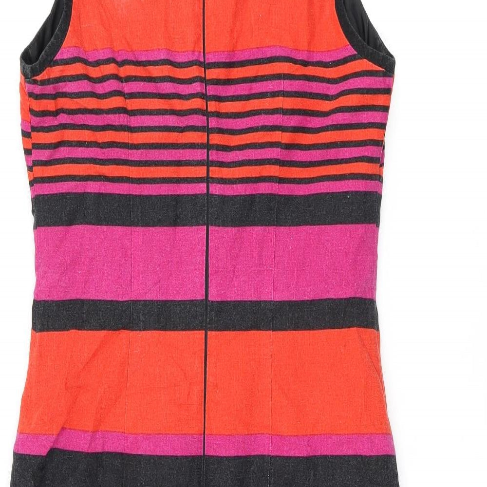 Marks and Spencer Womens Multicoloured Striped Linen Shift Size 12 Square Neck Zip