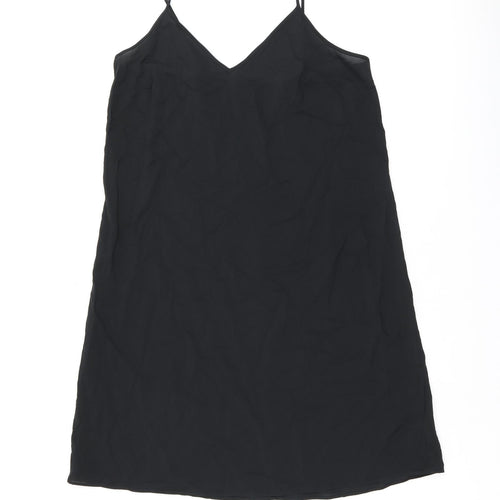 Marks and Spencer Womens Black Polyester Slip Dress Size 14 V-Neck Pullover