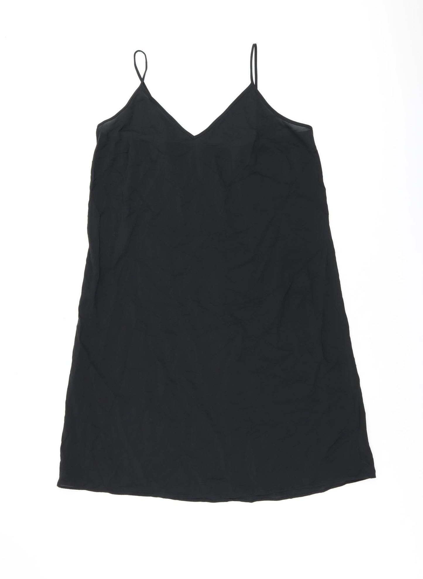 Marks and Spencer Womens Black Polyester Slip Dress Size 14 V-Neck Pullover