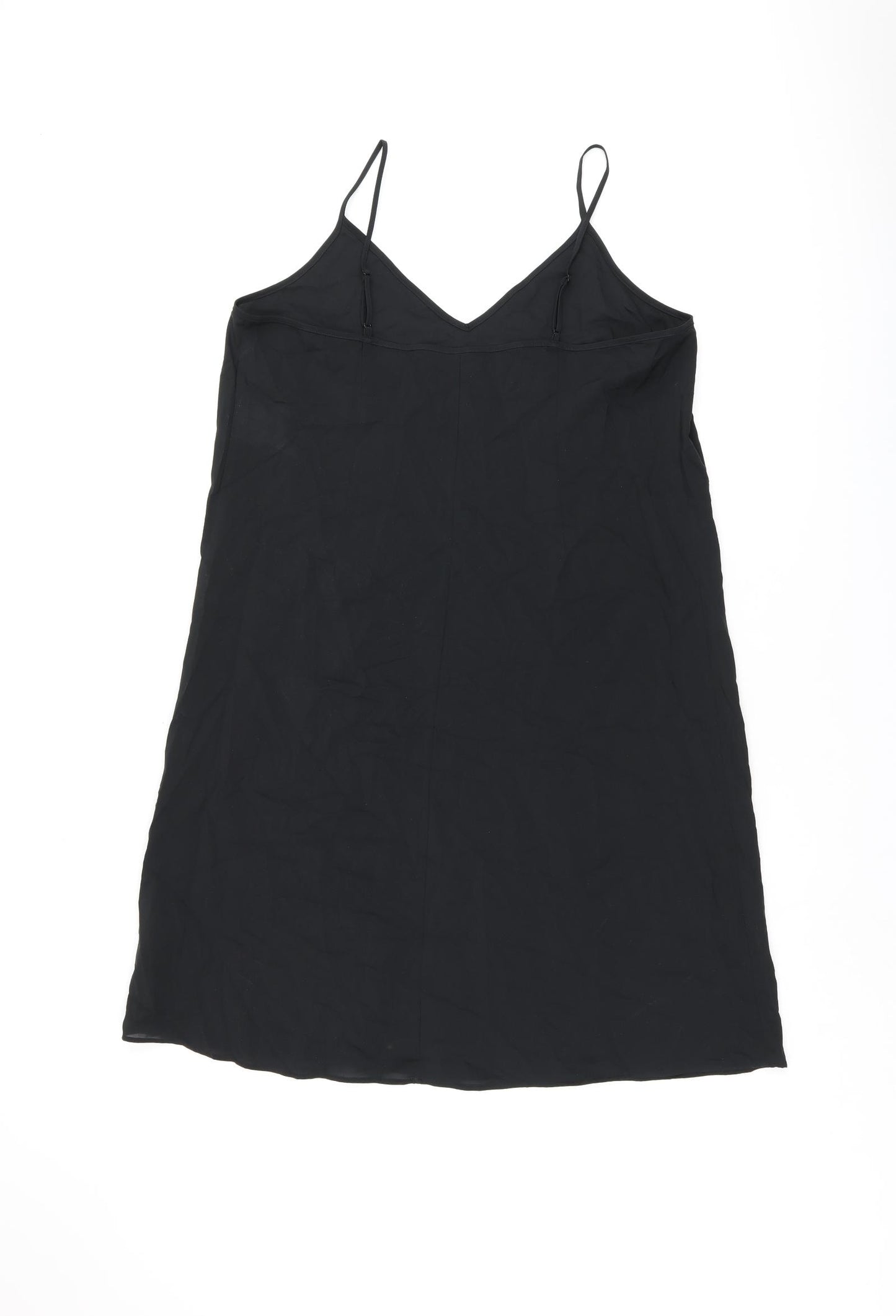 Marks and Spencer Womens Black Polyester Slip Dress Size 14 V-Neck Pullover