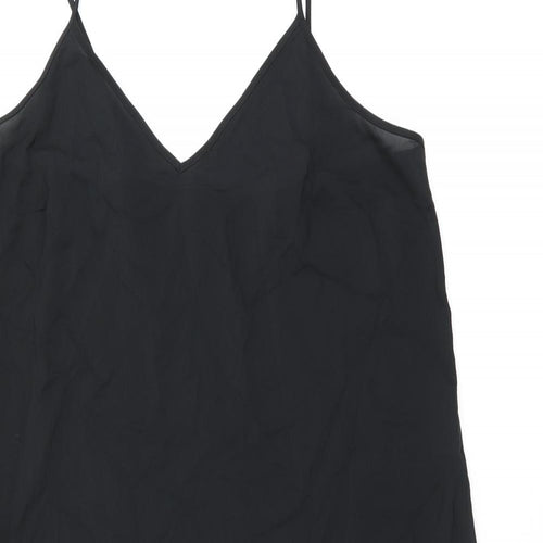 Marks and Spencer Womens Black Polyester Slip Dress Size 14 V-Neck Pullover