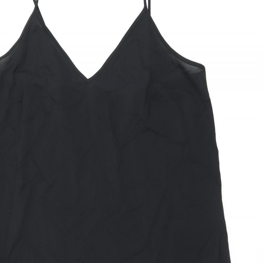 Marks and Spencer Womens Black Polyester Slip Dress Size 14 V-Neck Pullover