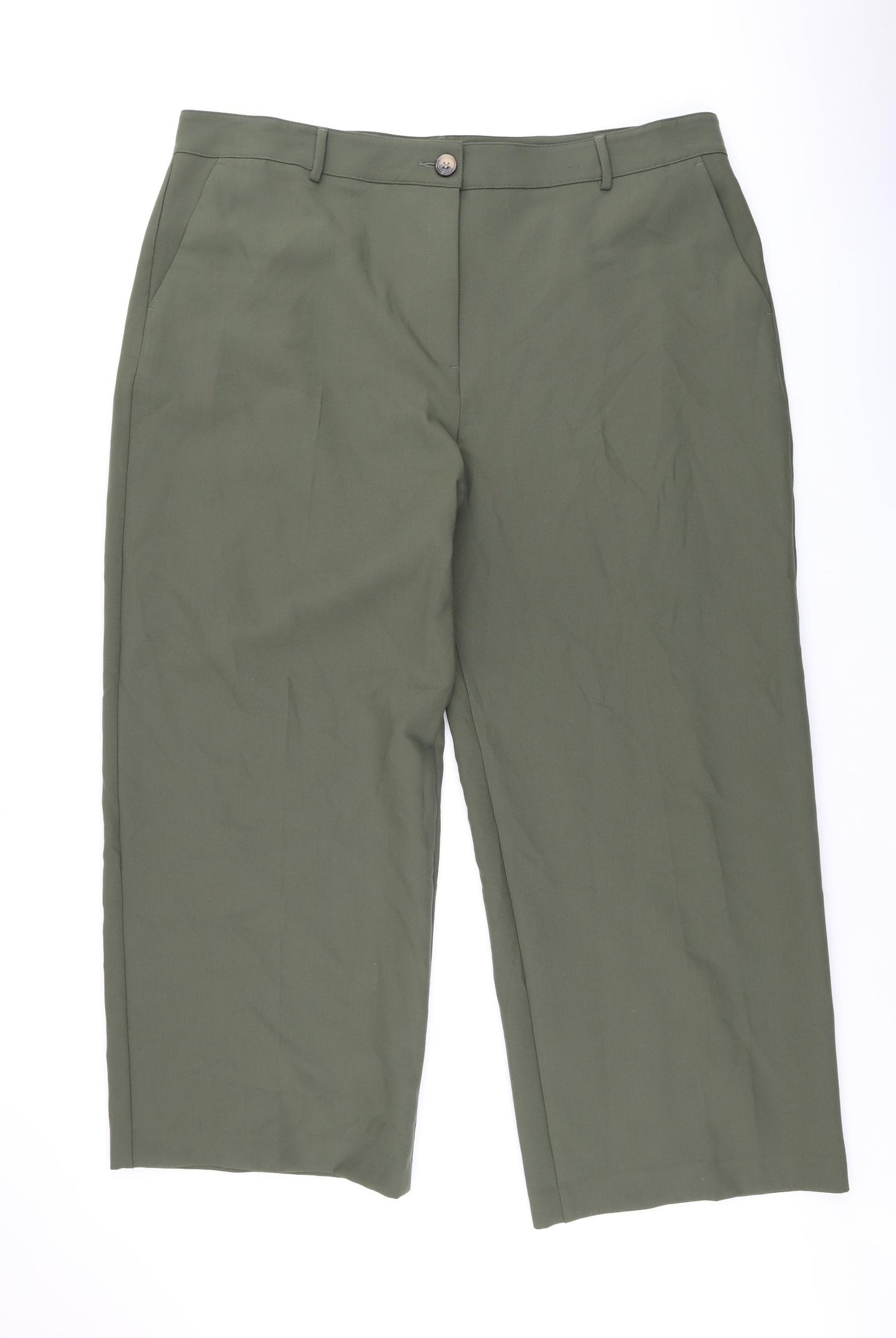 Marks and Spencer Womens Green Polyester Trousers Size 24 L29.5 in Regular Zip