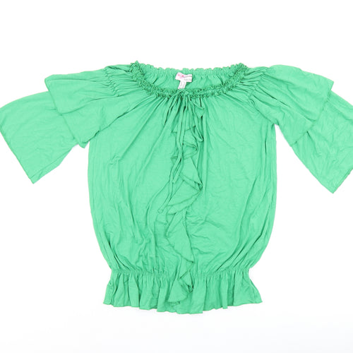 HEINE Womens Green Viscose Basic Blouse Size 12 Off the Shoulder - Ruffles