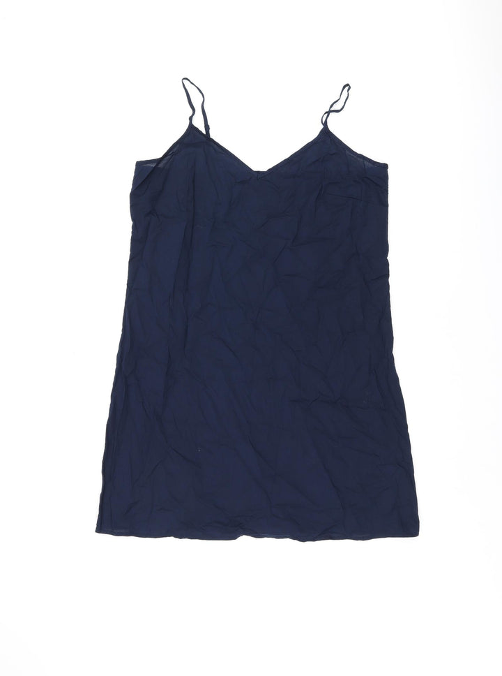 Marks and Spencer Womens Blue Cotton Tank Dress Size 12 V-Neck Pullover