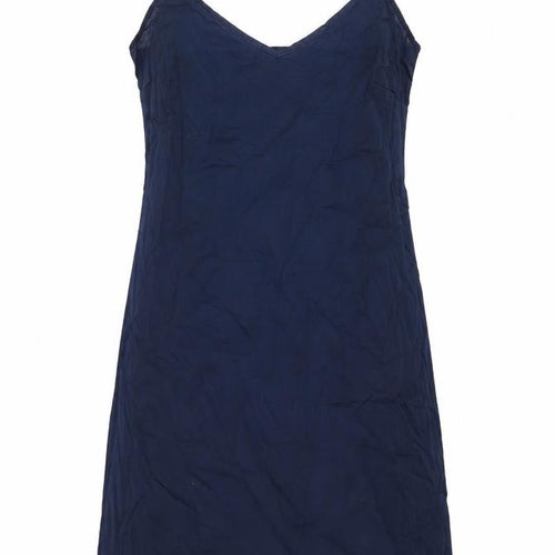 Marks and Spencer Womens Blue Cotton Tank Dress Size 12 V-Neck Pullover
