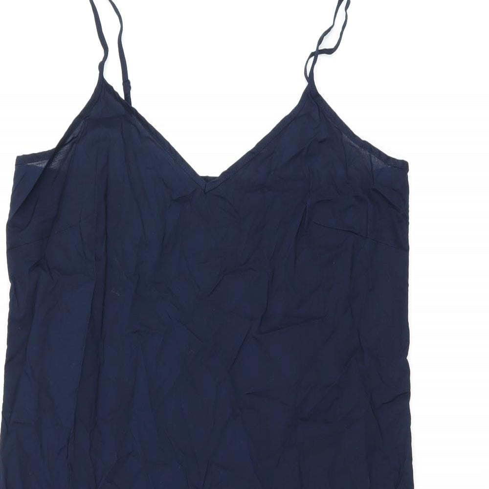 Marks and Spencer Womens Blue Cotton Tank Dress Size 12 V-Neck Pullover