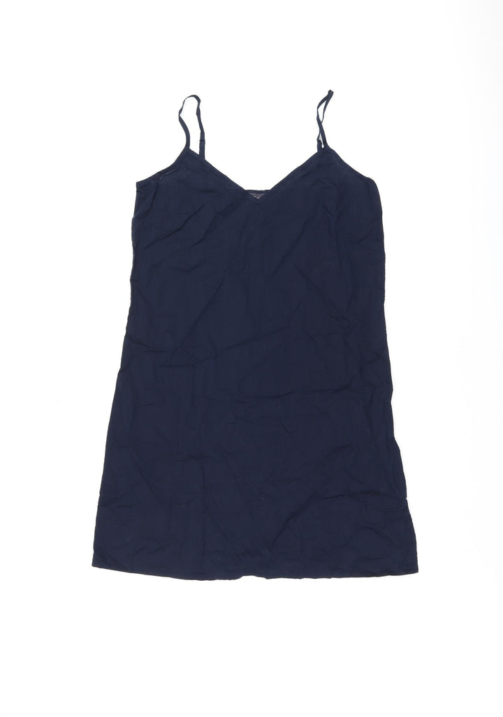 Marks and Spencer Womens Blue Cotton Tank Dress Size 8 V-Neck Pullover