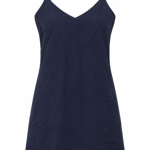 Marks and Spencer Womens Blue Cotton Tank Dress Size 8 V-Neck Pullover