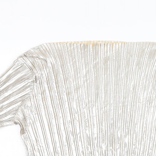 H&M Womens Silver Polyester Basic T-Shirt Size L Boat Neck - Metallic Look, Pleated