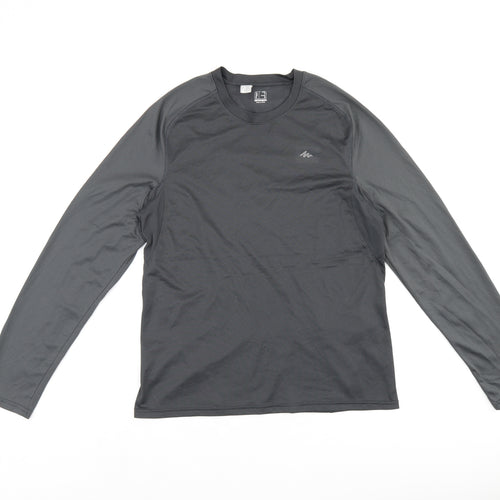 DECATHLON Mens Grey Polyester Pullover T-Shirt Size S Round Neck Pullover