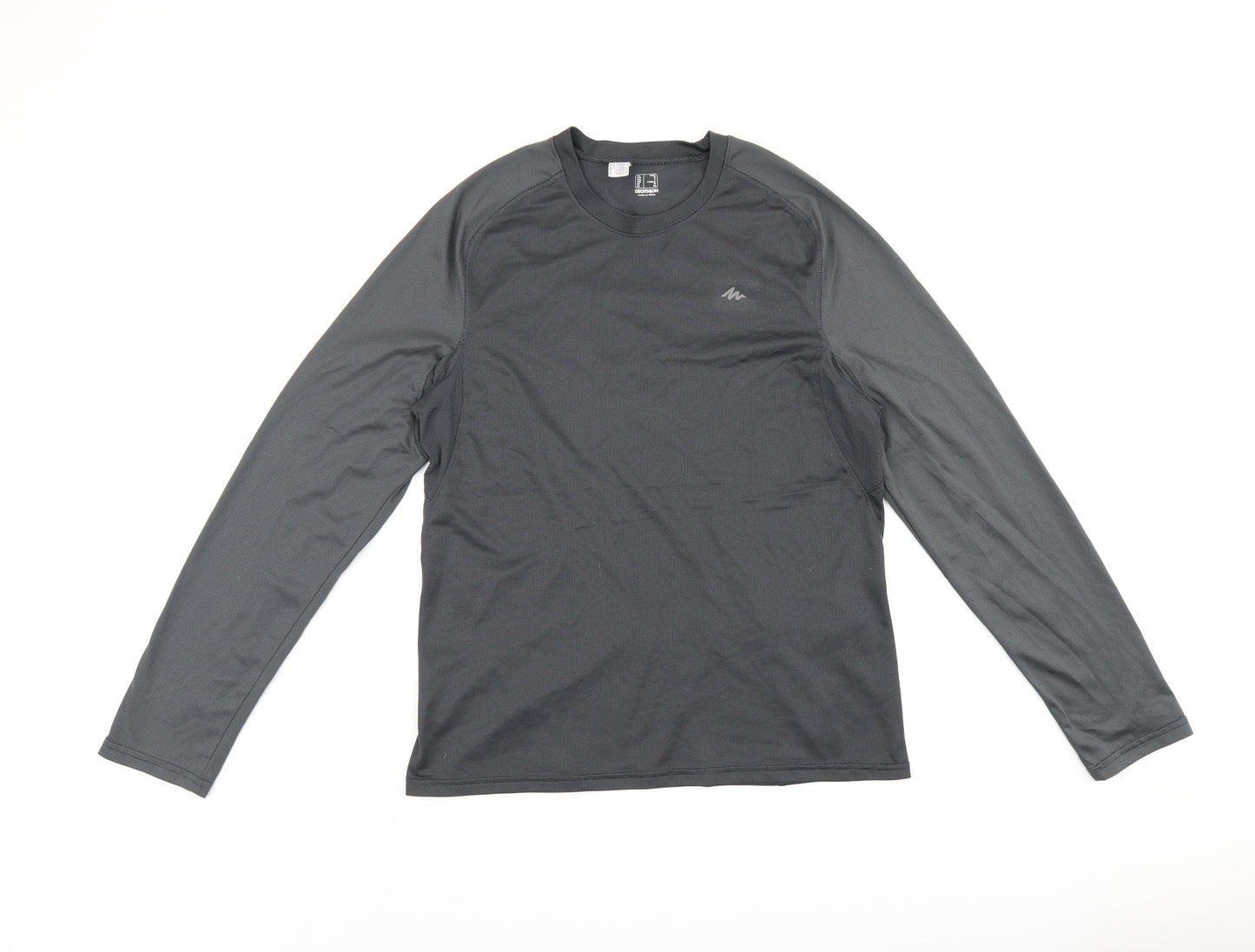 DECATHLON Mens Grey Polyester Pullover T-Shirt Size S Round Neck Pullover