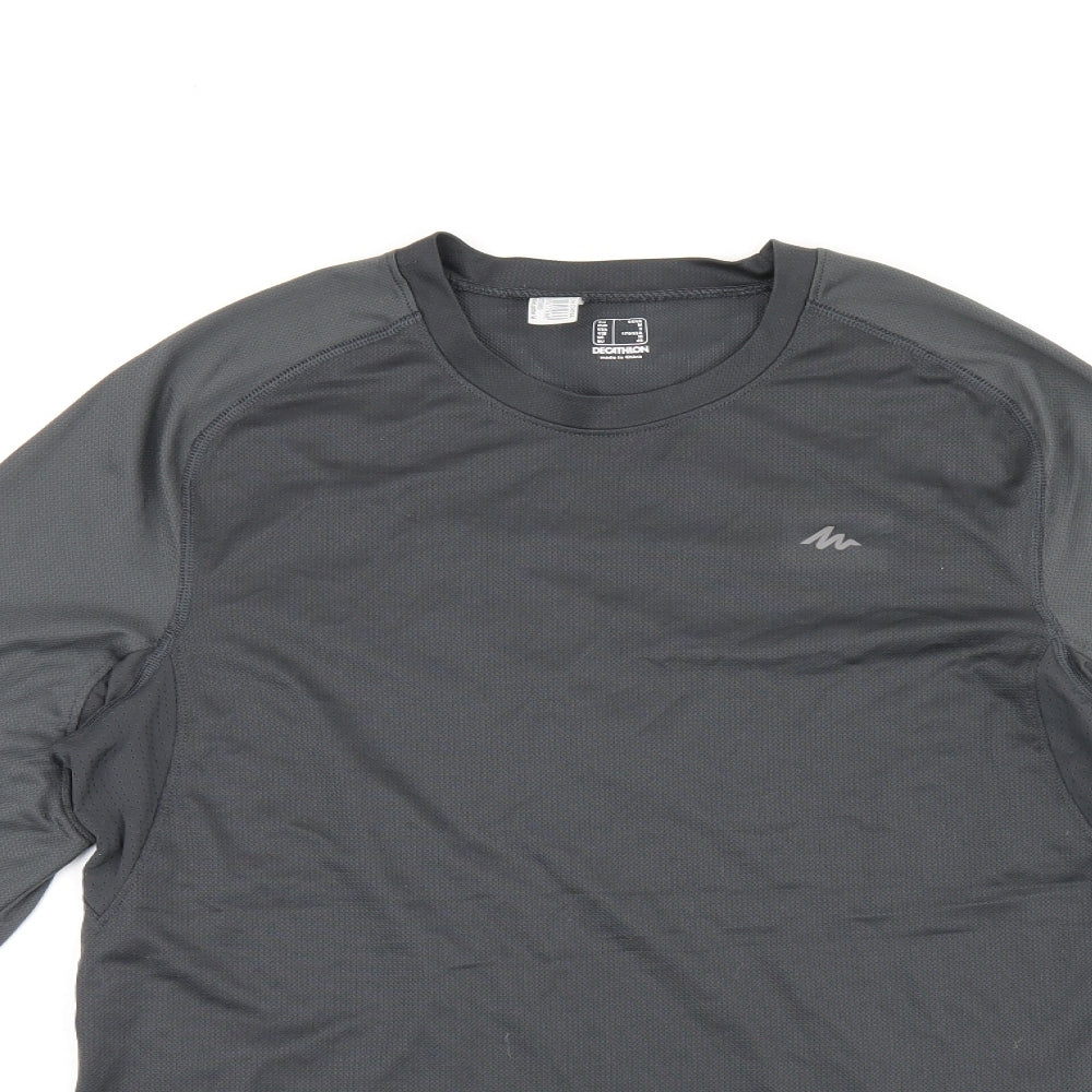 DECATHLON Mens Grey Polyester Pullover T-Shirt Size S Round Neck Pullover
