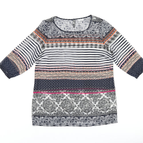 Marks and Spencer Womens Multicoloured Geometric Polyester Basic Blouse Size 14 Boat Neck - Sheer