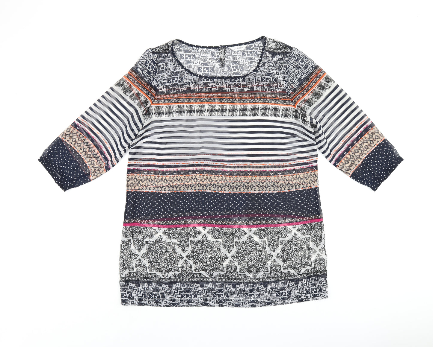 Marks and Spencer Womens Multicoloured Geometric Polyester Basic Blouse Size 14 Boat Neck - Sheer