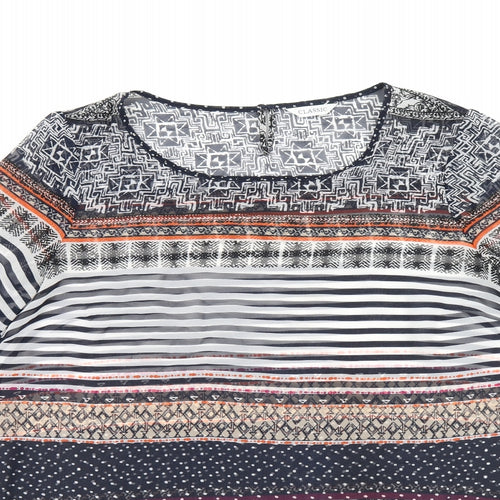 Marks and Spencer Womens Multicoloured Geometric Polyester Basic Blouse Size 14 Boat Neck - Sheer
