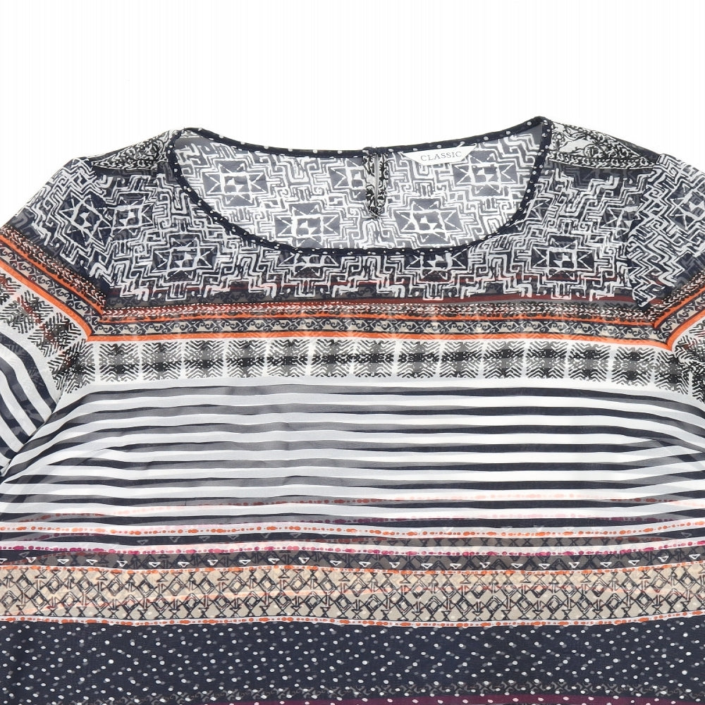 Marks and Spencer Womens Multicoloured Geometric Polyester Basic Blouse Size 14 Boat Neck - Sheer