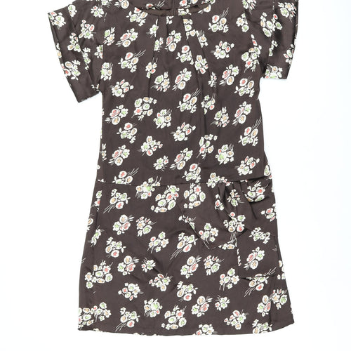 NEXT Womens Brown Floral Polyester Shift Size 12 Boat Neck Zip