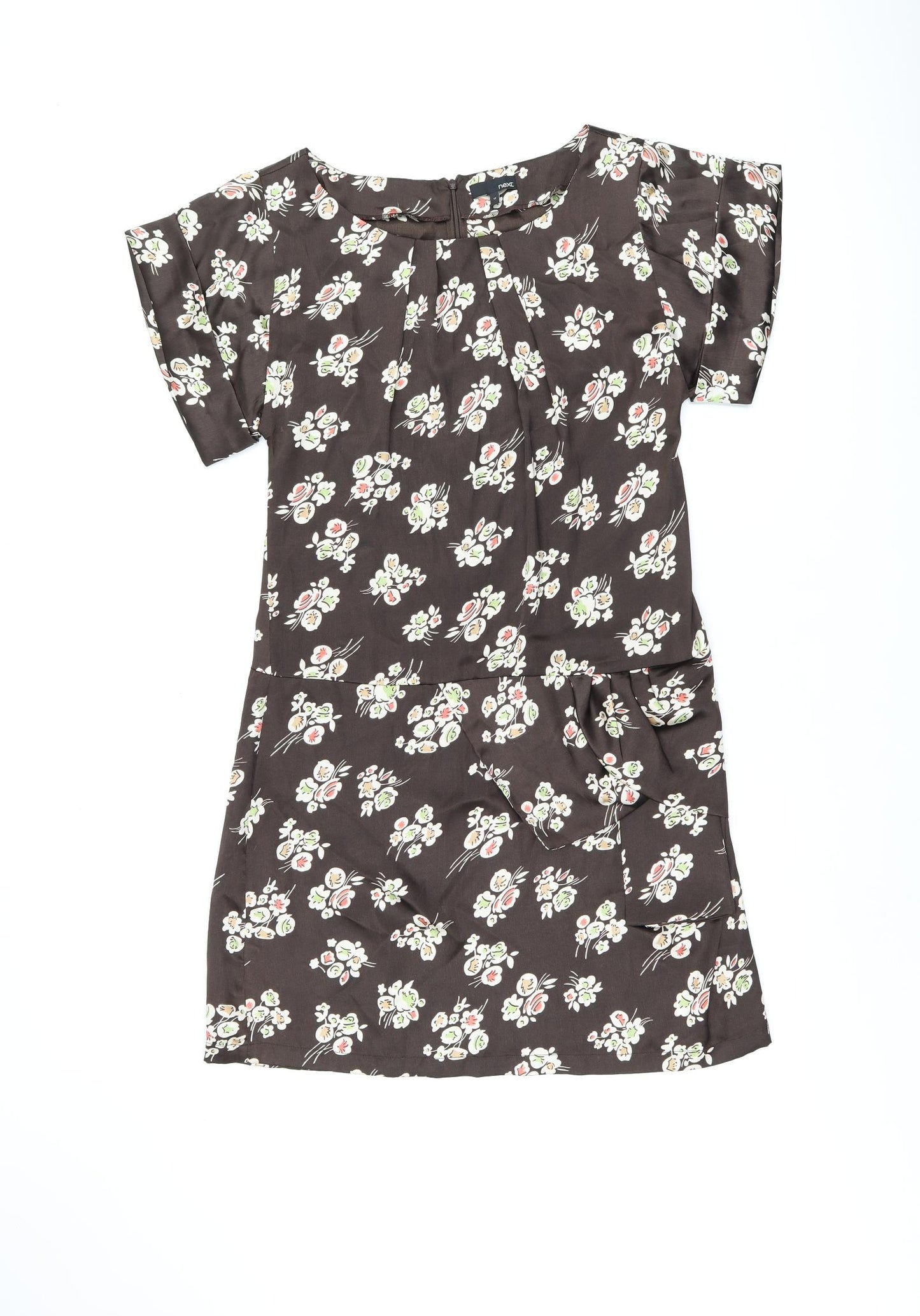 NEXT Womens Brown Floral Polyester Shift Size 12 Boat Neck Zip