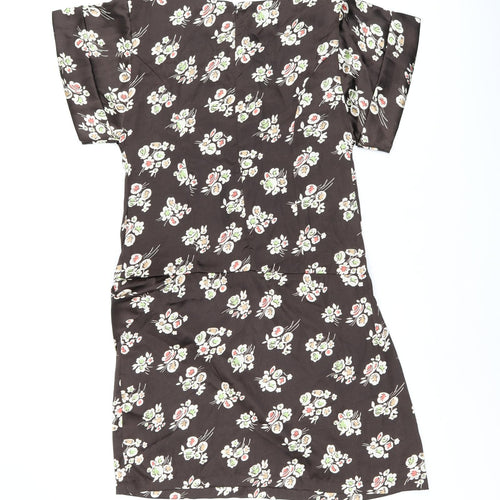 NEXT Womens Brown Floral Polyester Shift Size 12 Boat Neck Zip