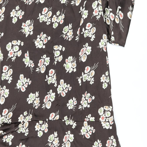 NEXT Womens Brown Floral Polyester Shift Size 12 Boat Neck Zip