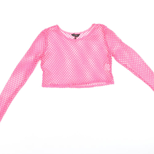 NAANAA Womens Pink Polyester Cropped T-Shirt Size 8 Boat Neck