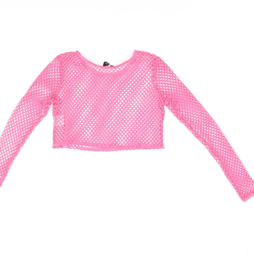 NAANAA Womens Pink Polyester Cropped T-Shirt Size 8 Boat Neck