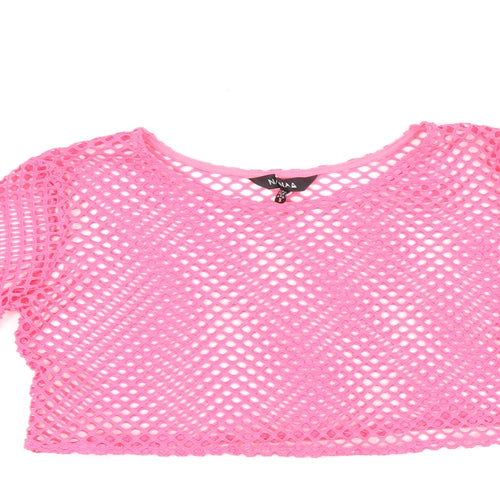 NAANAA Womens Pink Polyester Cropped T-Shirt Size 8 Boat Neck