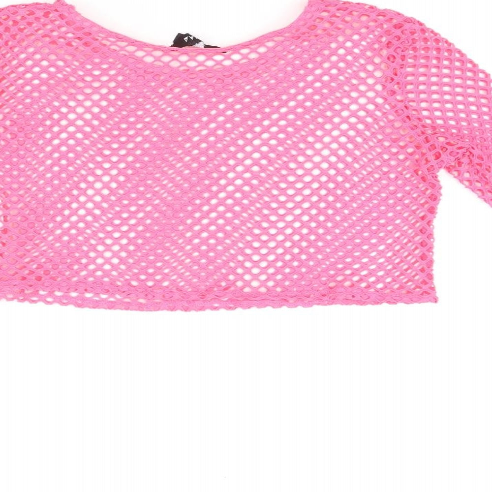 NAANAA Womens Pink Polyester Cropped T-Shirt Size 8 Boat Neck