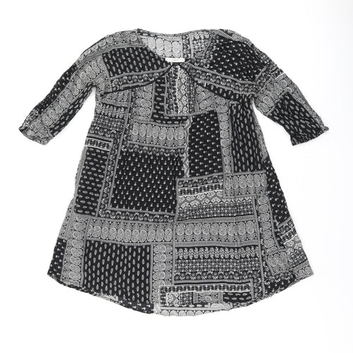 Mango Womens Black Geometric Cotton A-Line Size S Boat Neck Pullover