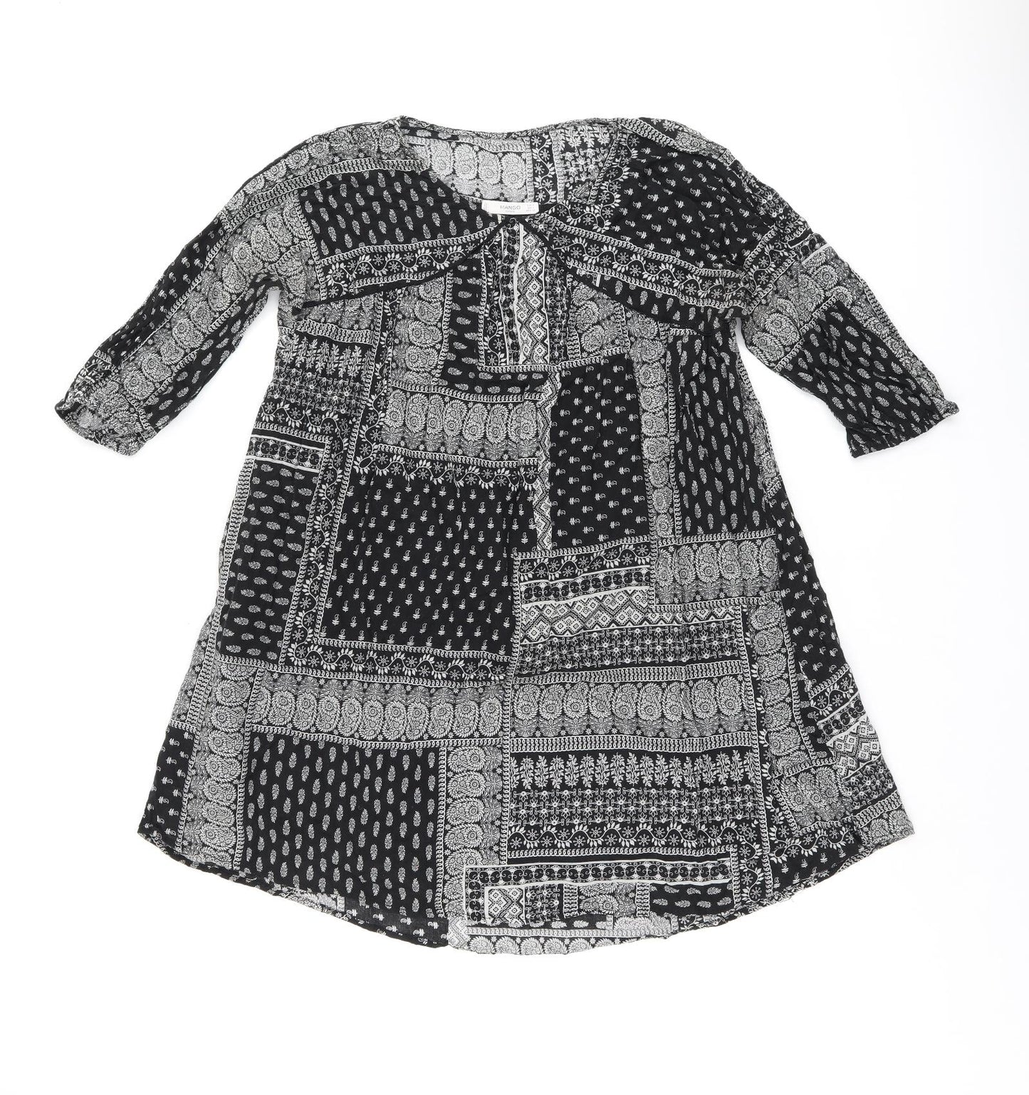 Mango Womens Black Geometric Cotton A-Line Size S Boat Neck Pullover