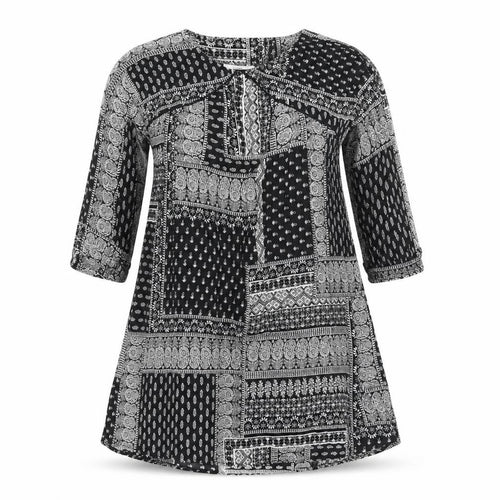 Mango Womens Black Geometric Cotton A-Line Size S Boat Neck Pullover