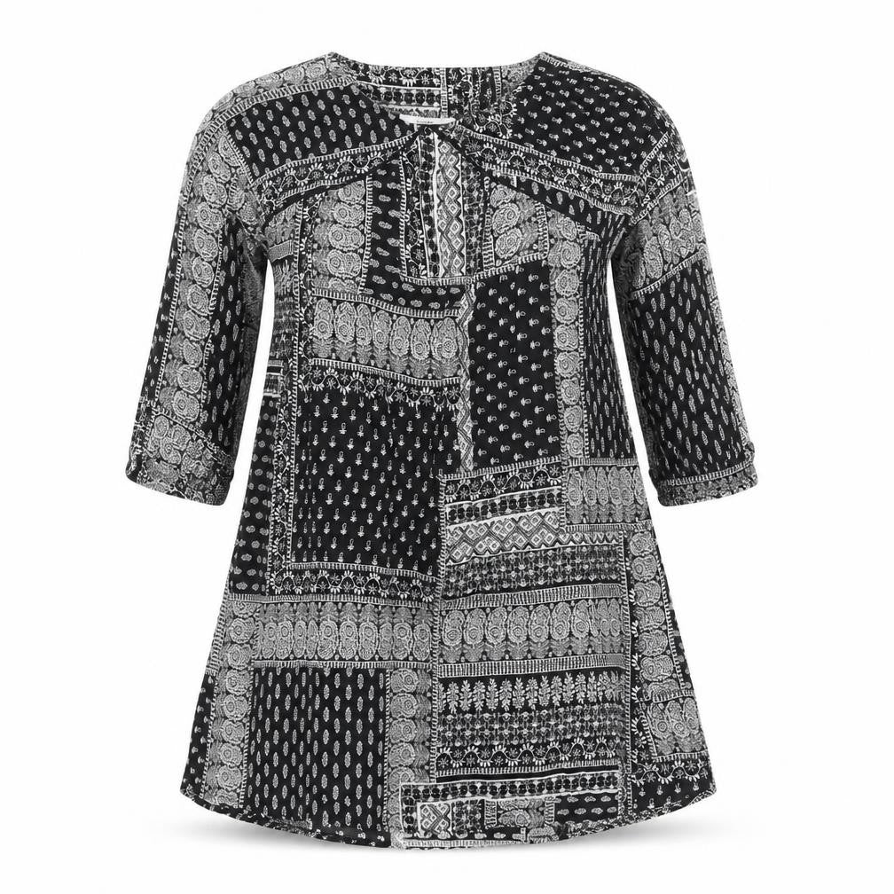 Mango Womens Black Geometric Cotton A-Line Size S Boat Neck Pullover