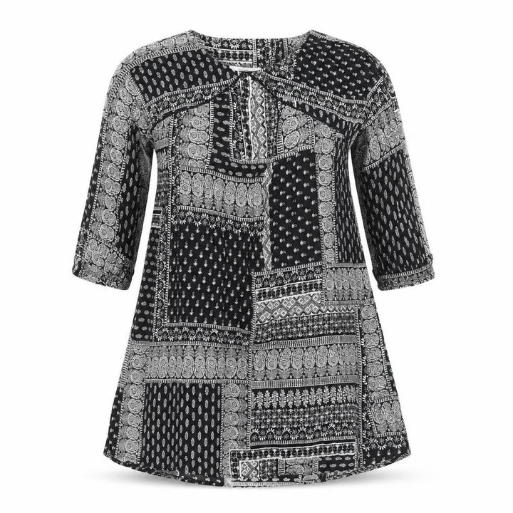 Mango Womens Black Geometric Cotton A-Line Size S Boat Neck Pullover