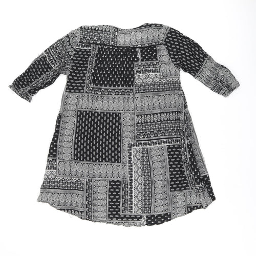 Mango Womens Black Geometric Cotton A-Line Size S Boat Neck Pullover