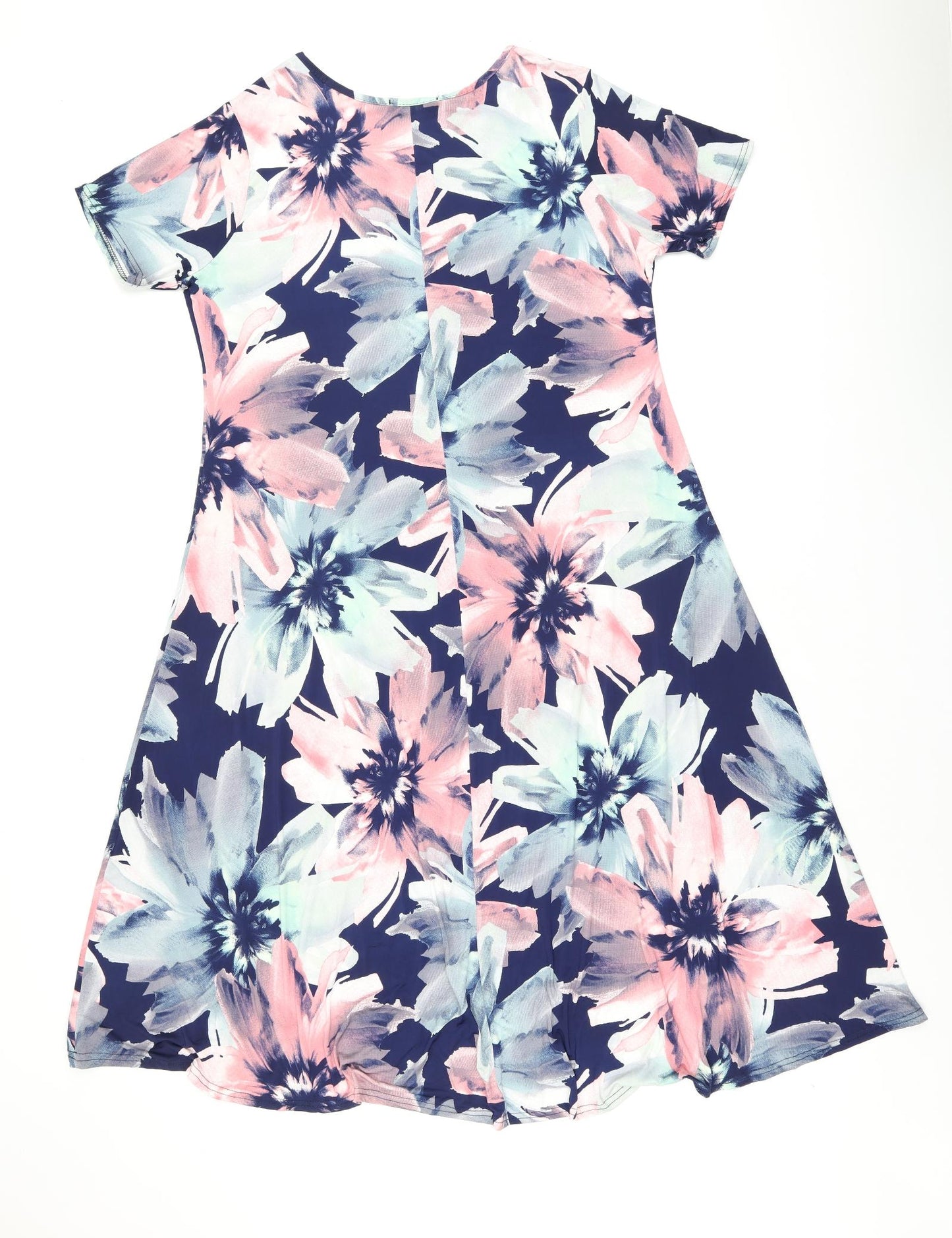 Nicole Collection Womens Blue Floral Polyester A-Line Size L Round Neck Pullover