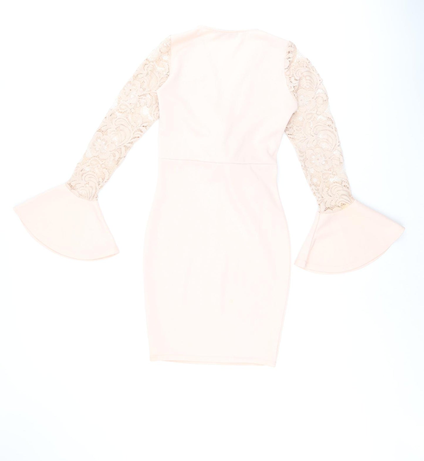 Edge Street Womens Pink Polyester Bodycon Size 8 V-Neck Pullover - Lace Sleeves