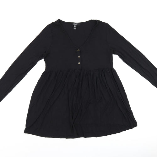 New Look Womens Black Viscose Basic T-Shirt Size 14 V-Neck
