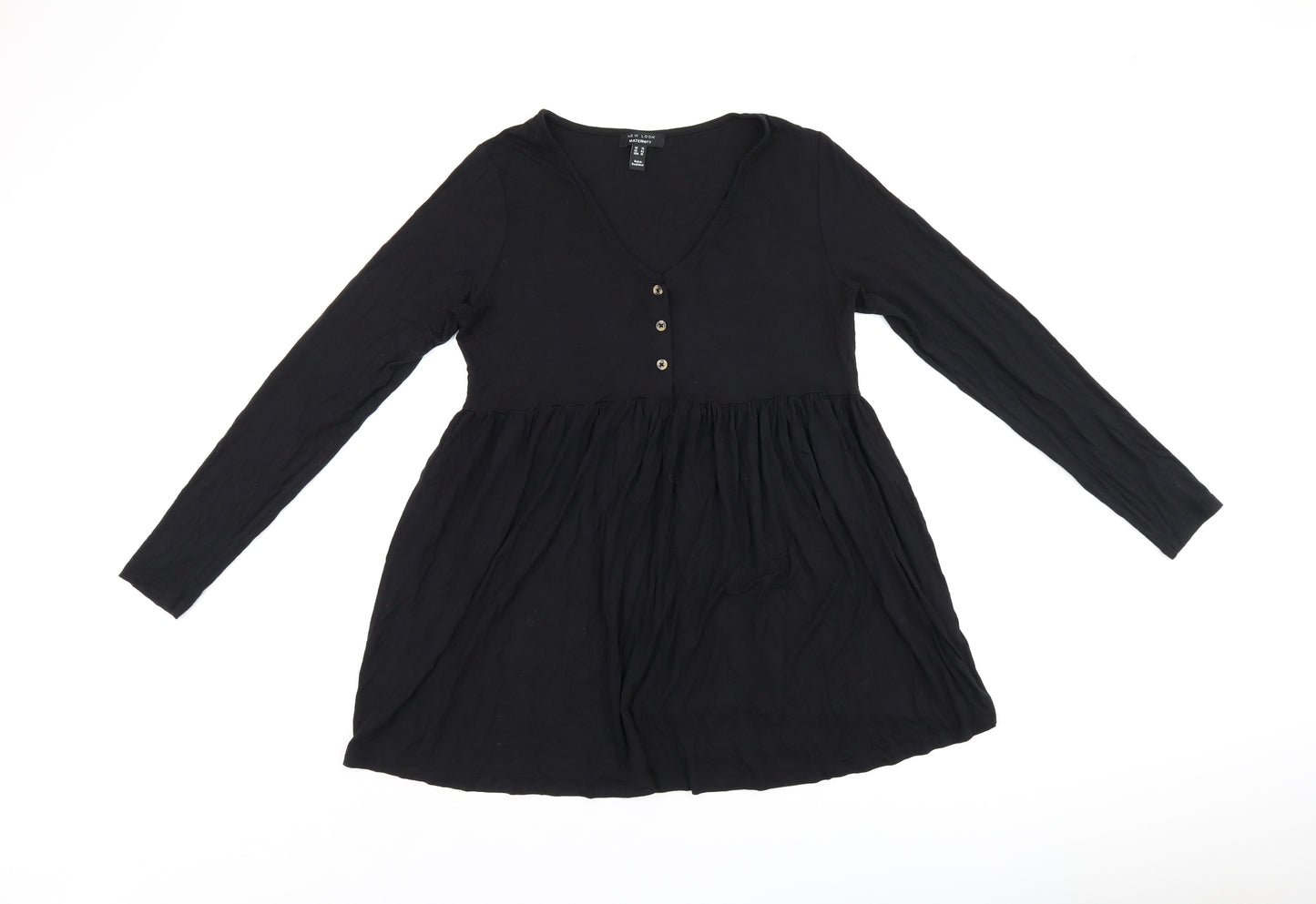 New Look Womens Black Viscose Basic T-Shirt Size 14 V-Neck
