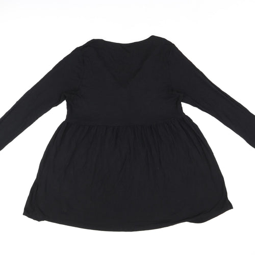 New Look Womens Black Viscose Basic T-Shirt Size 14 V-Neck