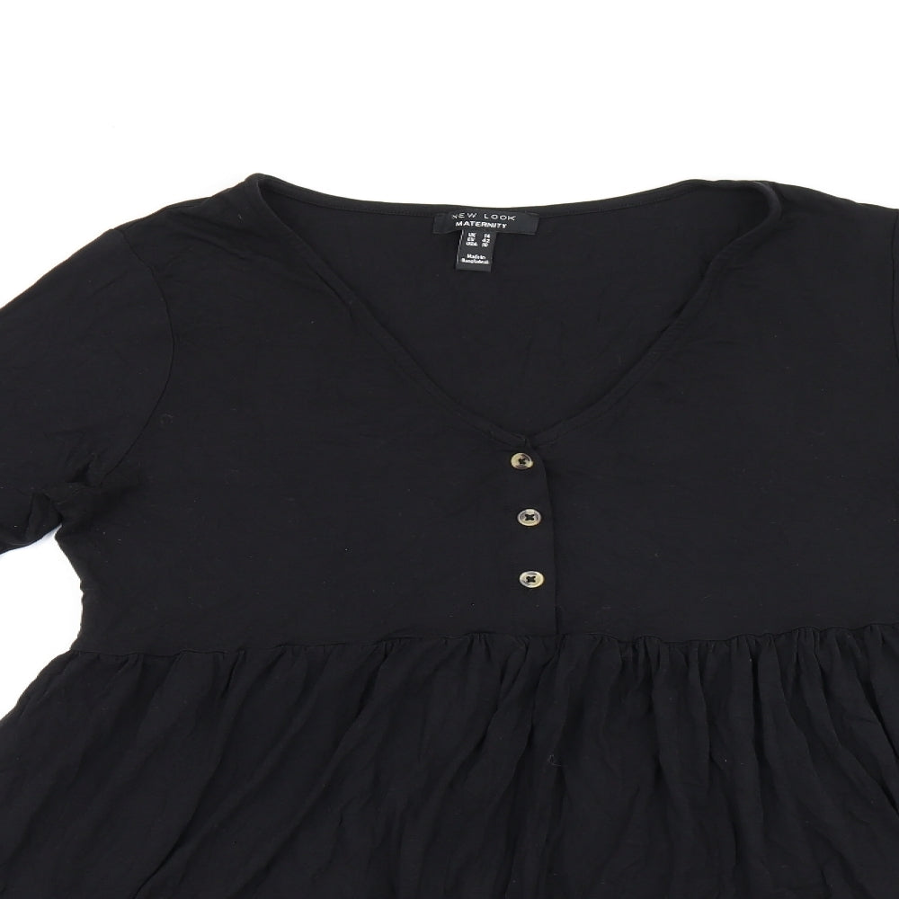 New Look Womens Black Viscose Basic T-Shirt Size 14 V-Neck