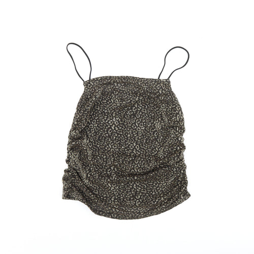 Topshop Womens Black Animal Print Nylon Cropped Tank Size 16 Square Neck - Leopard Print