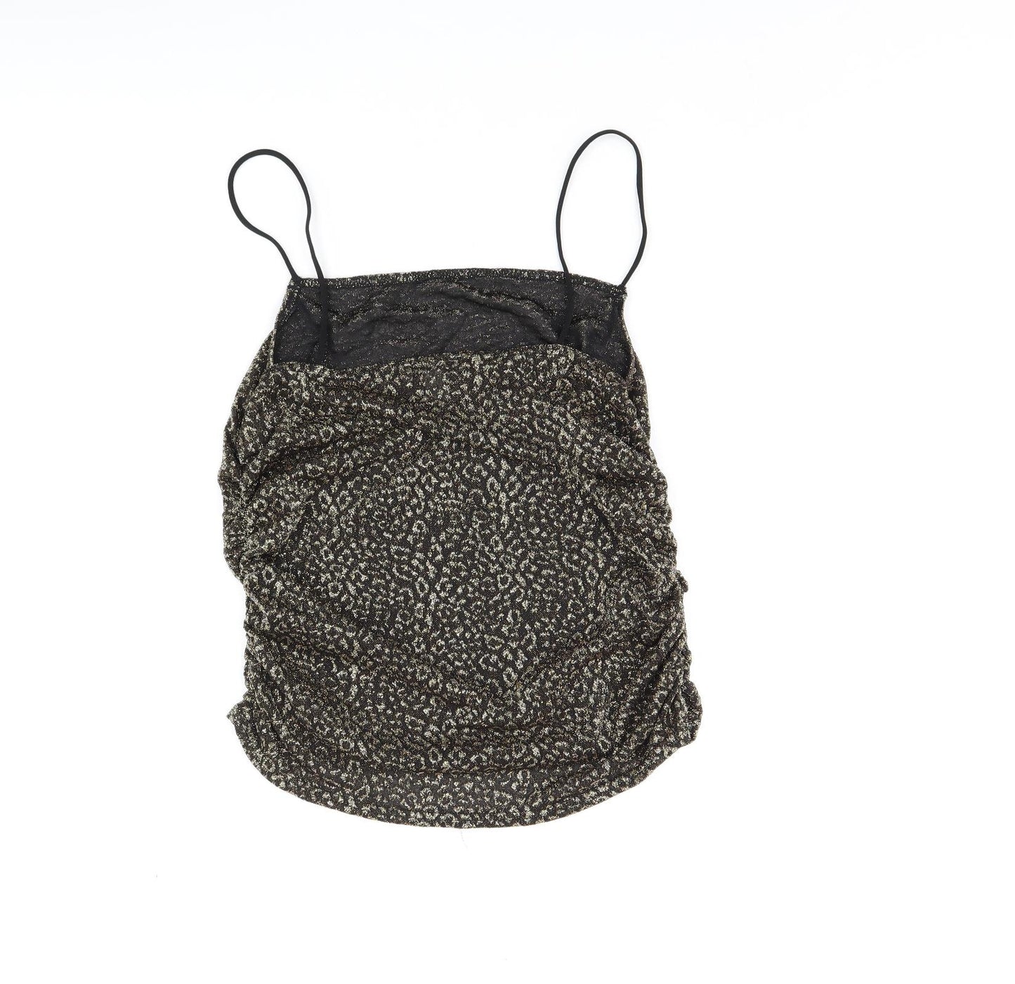 Topshop Womens Black Animal Print Nylon Cropped Tank Size 16 Square Neck - Leopard Print