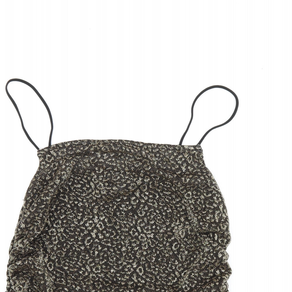 Topshop Womens Black Animal Print Nylon Cropped Tank Size 16 Square Neck - Leopard Print