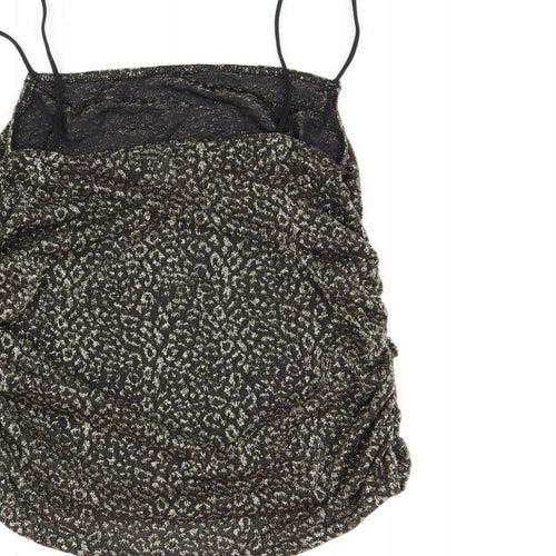 Topshop Womens Black Animal Print Nylon Cropped Tank Size 16 Square Neck - Leopard Print