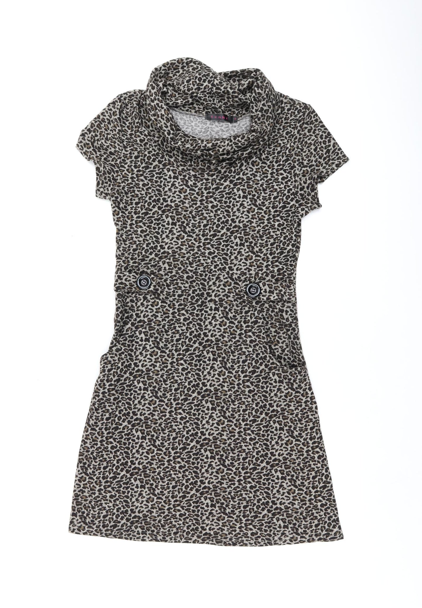 Tenki Womens Brown Animal Print Polyester A-Line Size M High Neck Pullover - Leopard Print